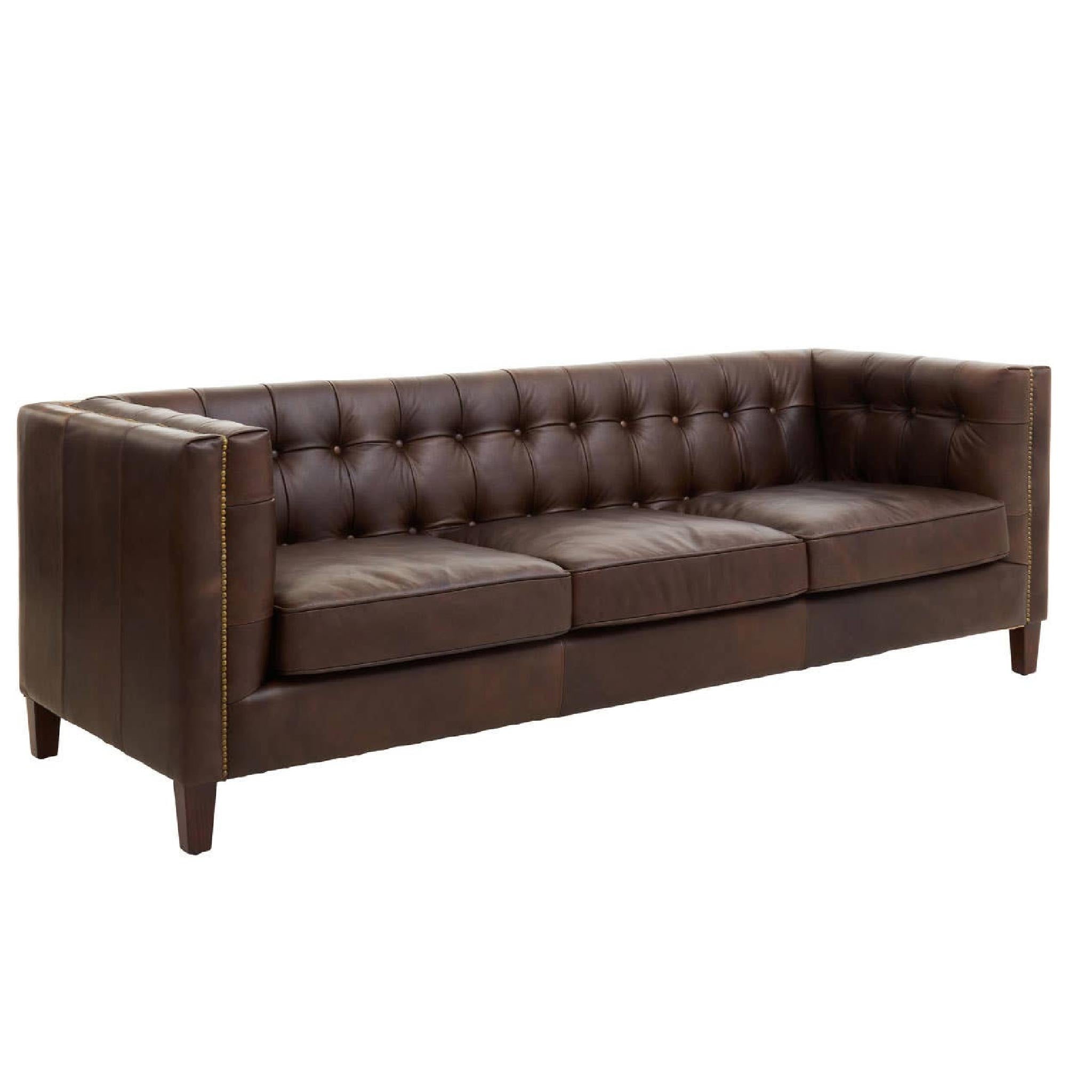 King Three Seater Dark Brown Leather Modern Chesterfield Sofa