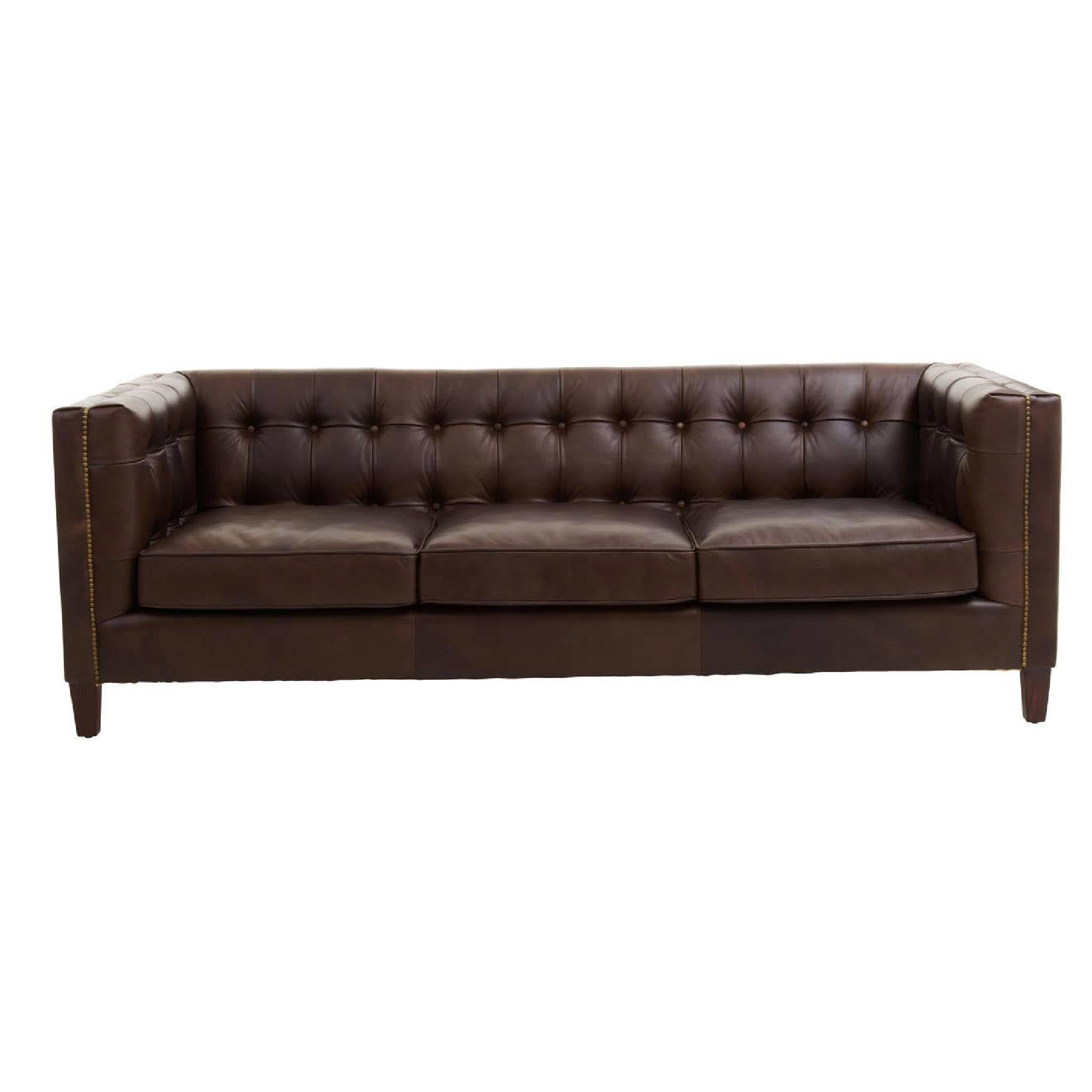 King Three Seater Dark Brown Leather Modern Chesterfield Sofa