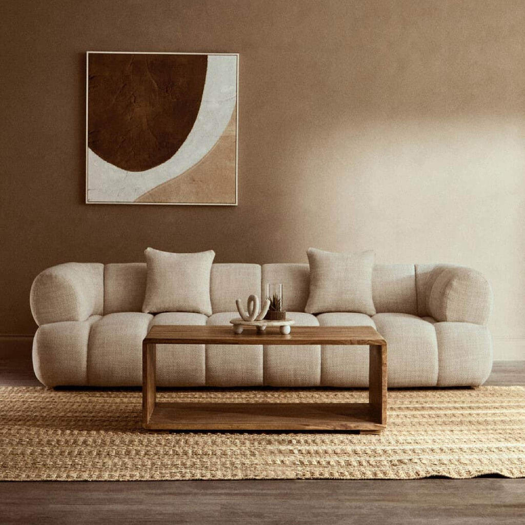 Ordona Cream Linen 3 Seater Curved Sofa