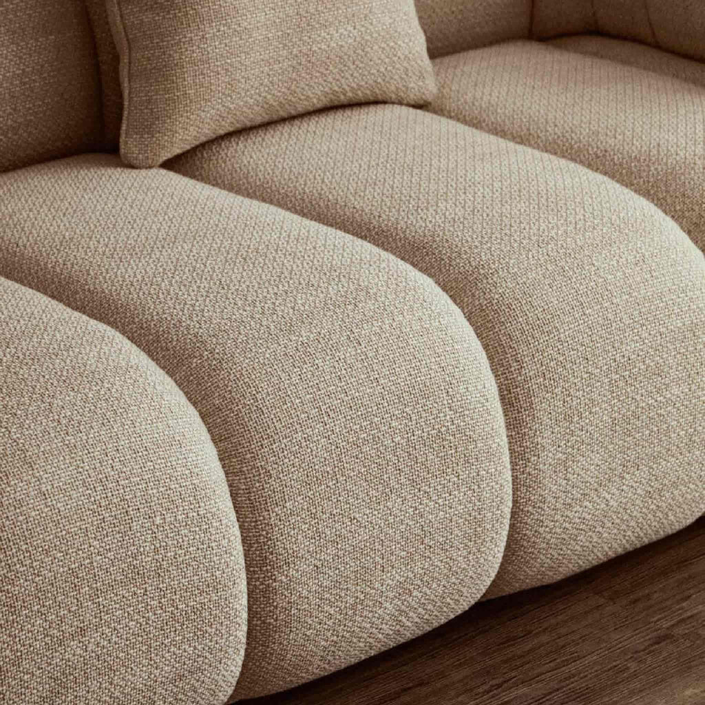 Ordona Cream Linen 3 Seater Curved Sofa