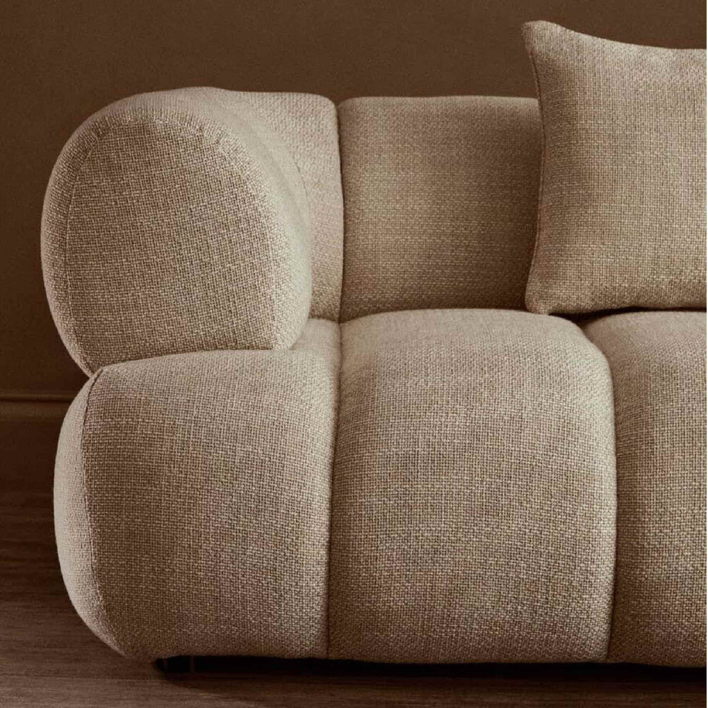 Ordona Cream Linen 3 Seater Curved Sofa