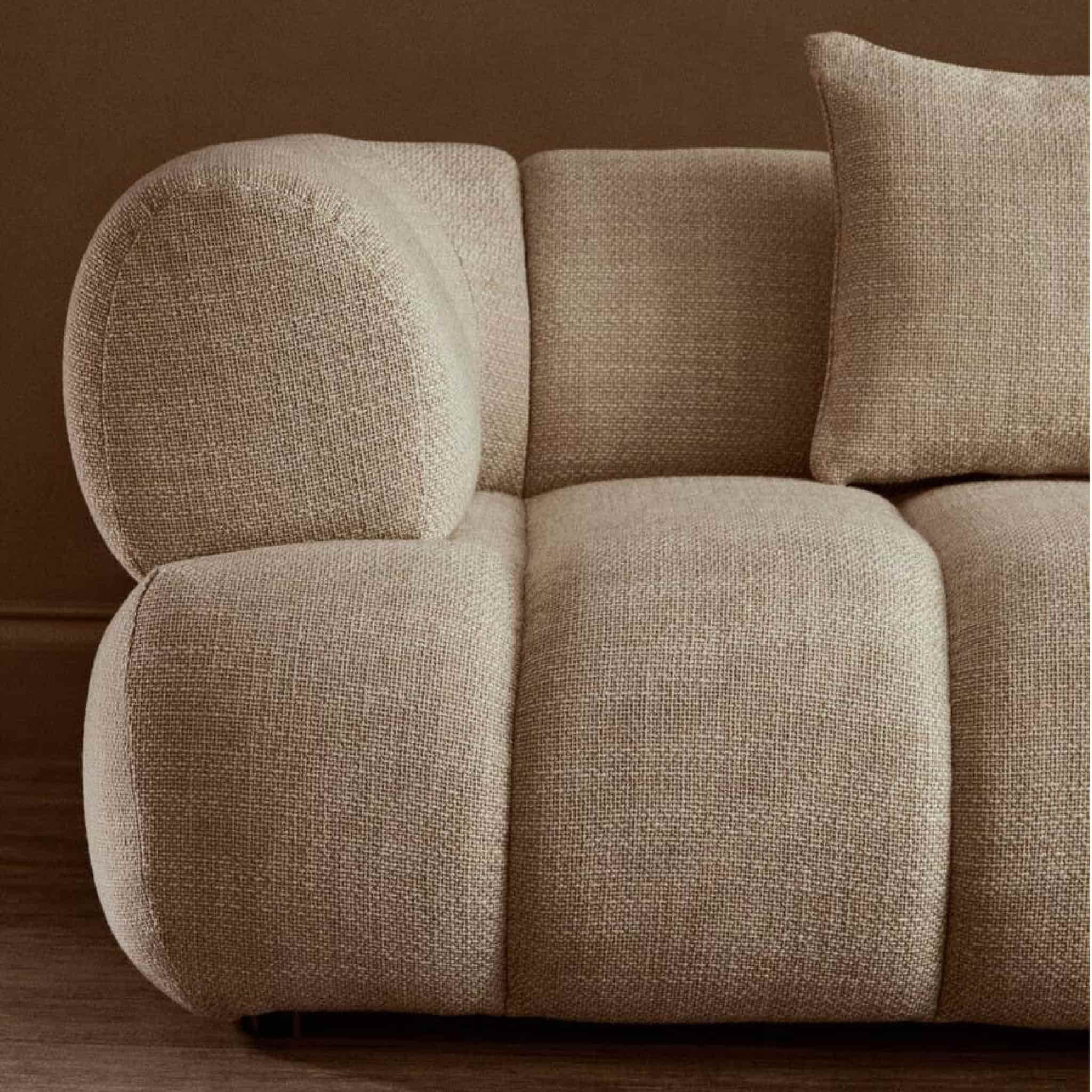 Ordona Cream Linen 3 Seater Curved Sofa