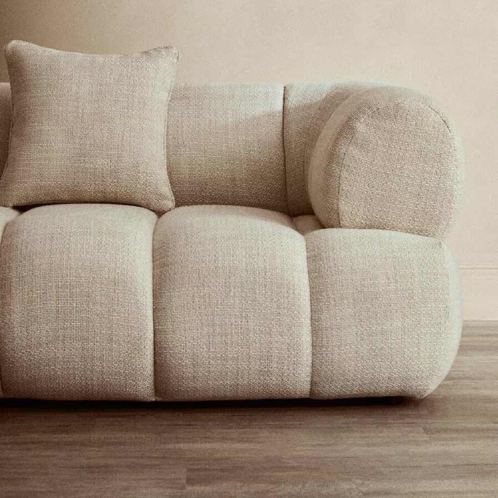 Ordona Cream Linen 3 Seater Curved Sofa