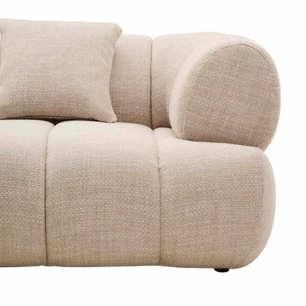 Ordona Cream Linen 3 Seater Curved Sofa