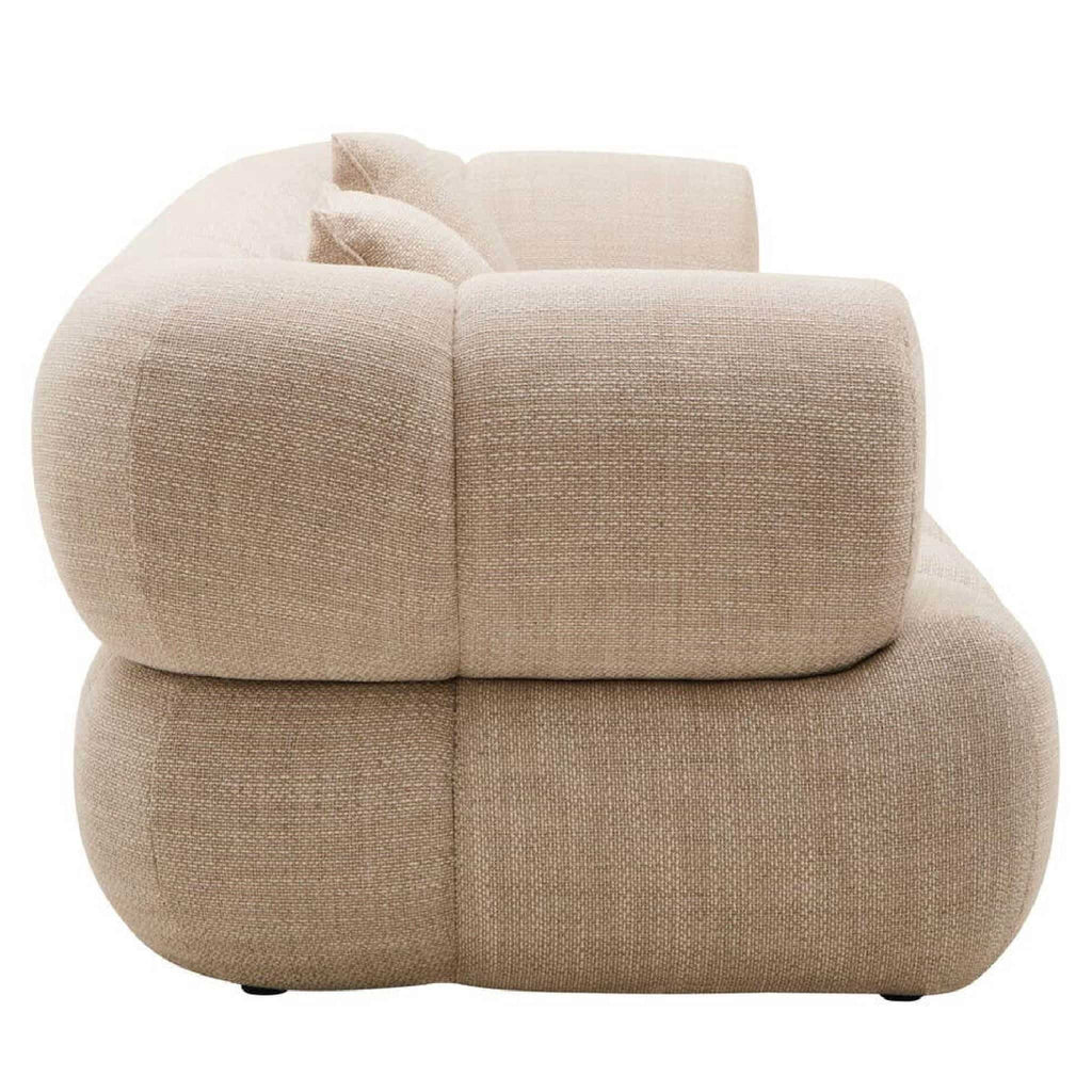 Ordona Cream Linen 3 Seater Curved Sofa