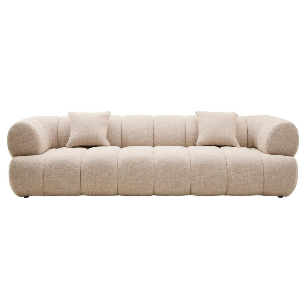 Ordona Cream Linen 3 Seater Curved Sofa
