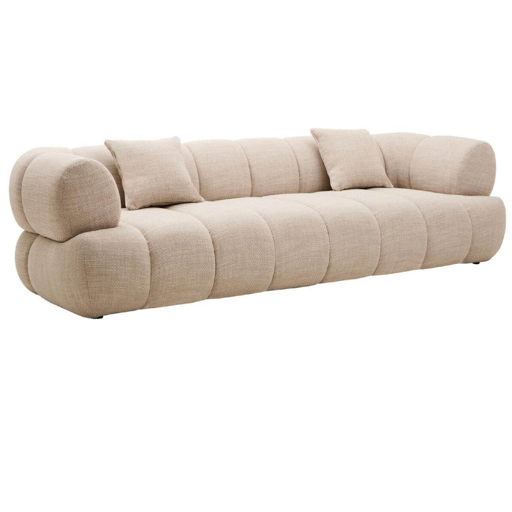 Ordona Cream Linen 3 Seater Curved Sofa