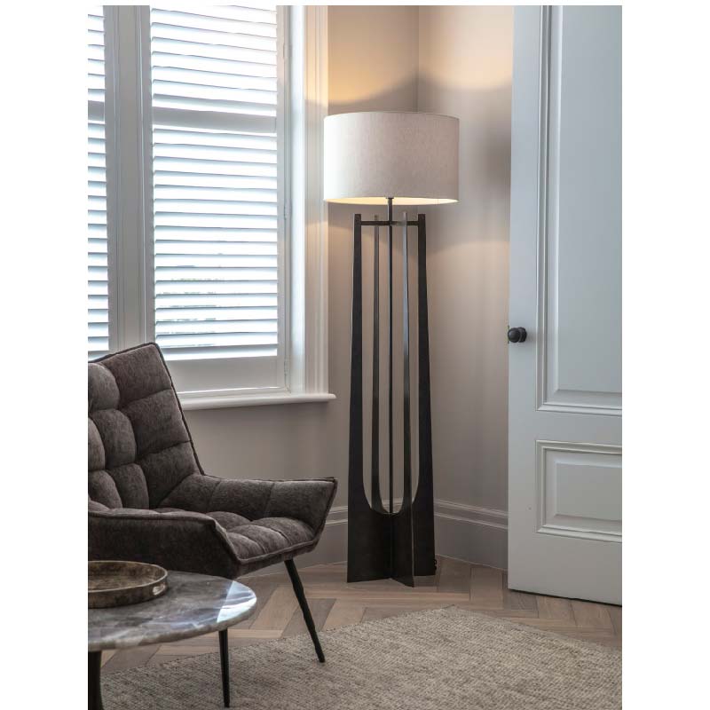 Glenthorpe Hammered Iron Floor Lamp Gilded Oak Finish with Irish Linen Shade