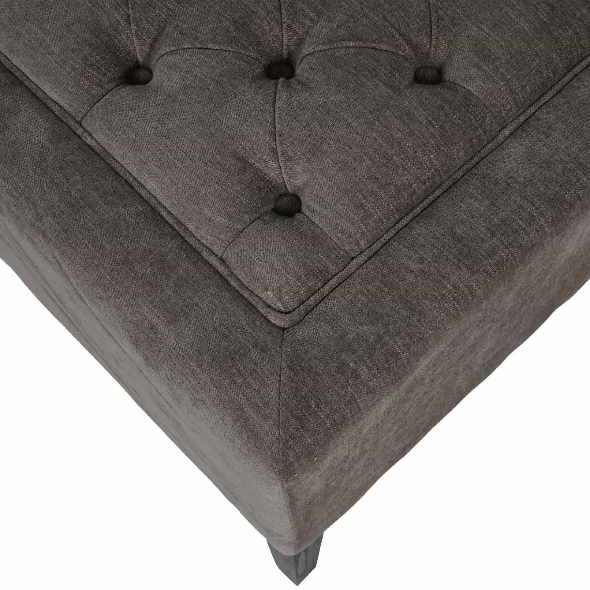 Theodore Buttoned Footstool in Warm Grey Fabric 81x61cm