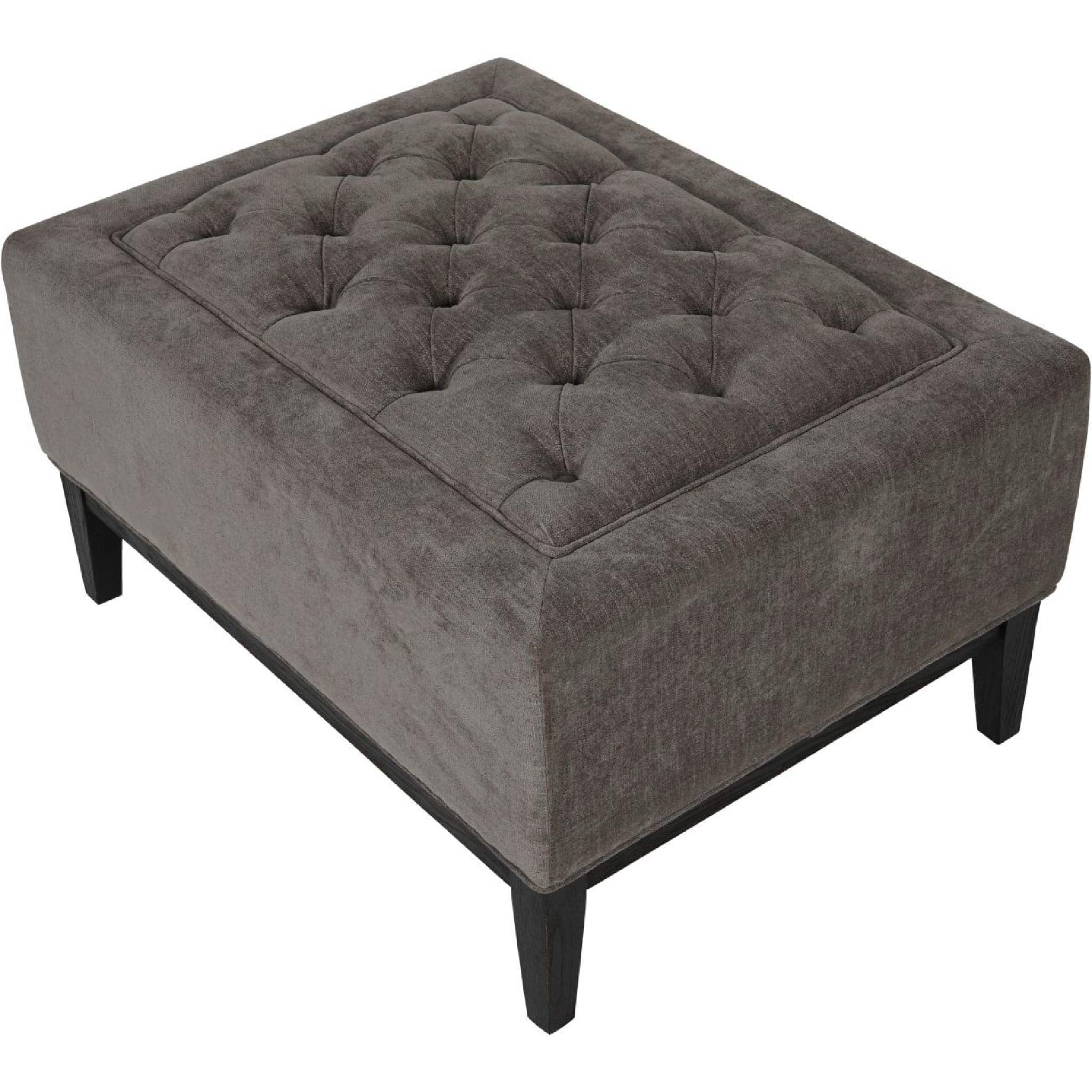 Theodore Buttoned Footstool in Warm Grey Fabric 81x61cm