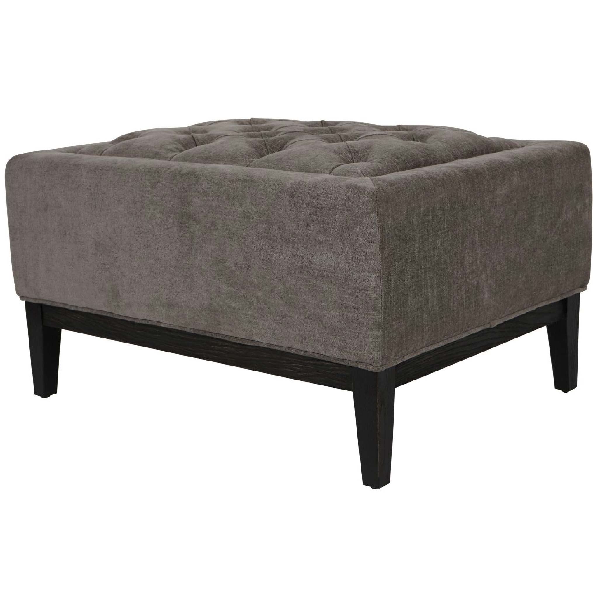 Theodore Buttoned Footstool in Warm Grey Fabric 81x61cm