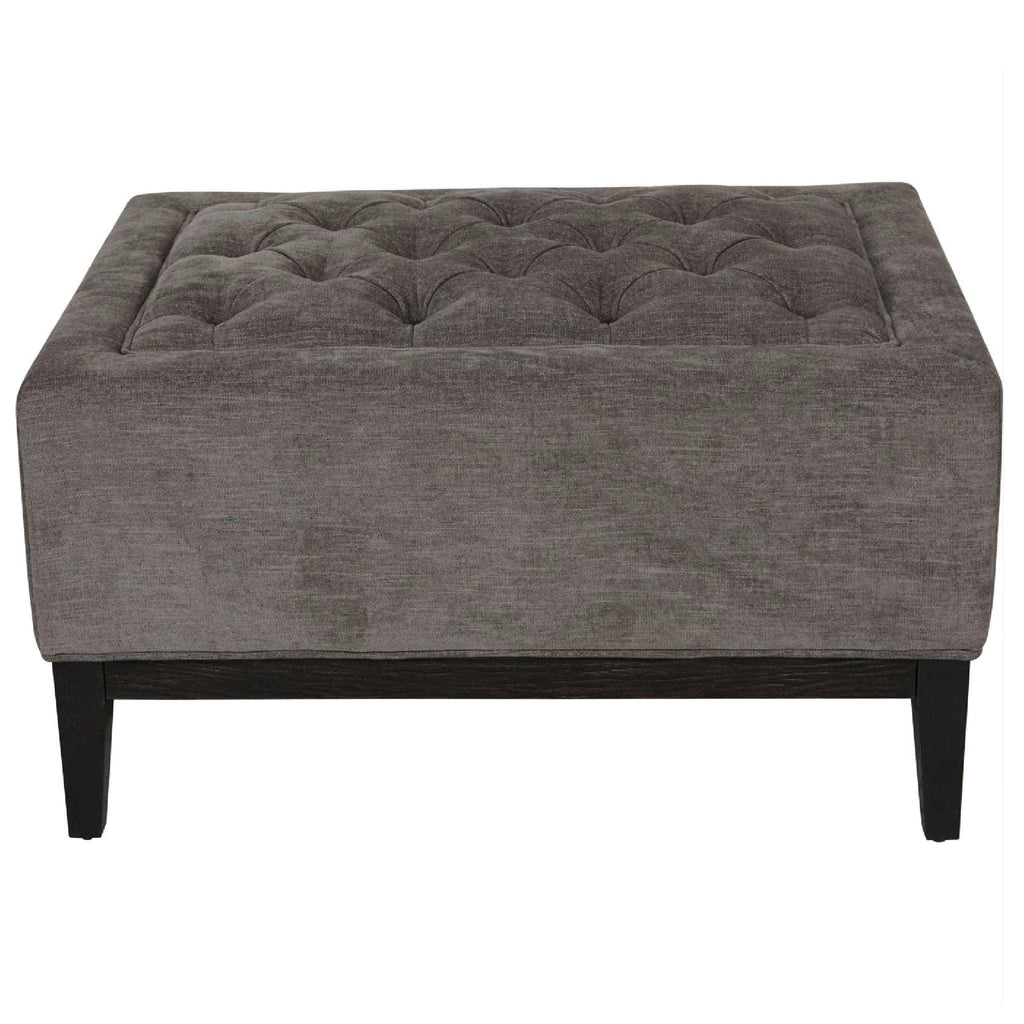 Theodore Buttoned Footstool in Warm Grey Fabric 81x61cm