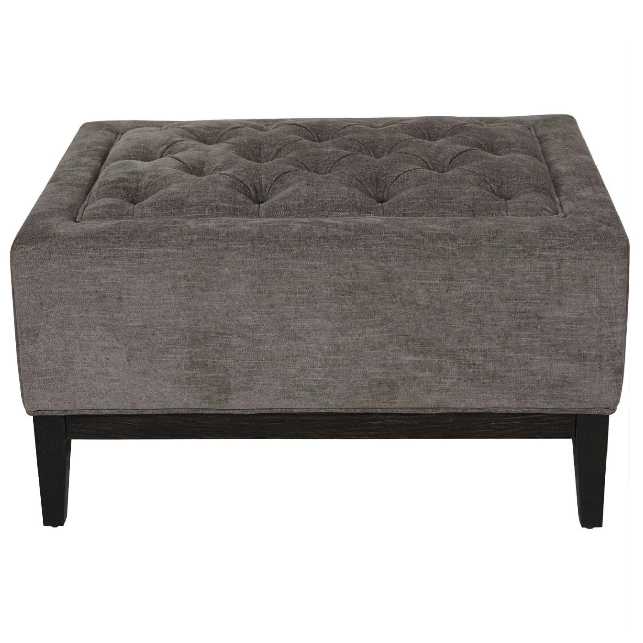 Theodore Buttoned Footstool in Warm Grey Fabric 81x61cm