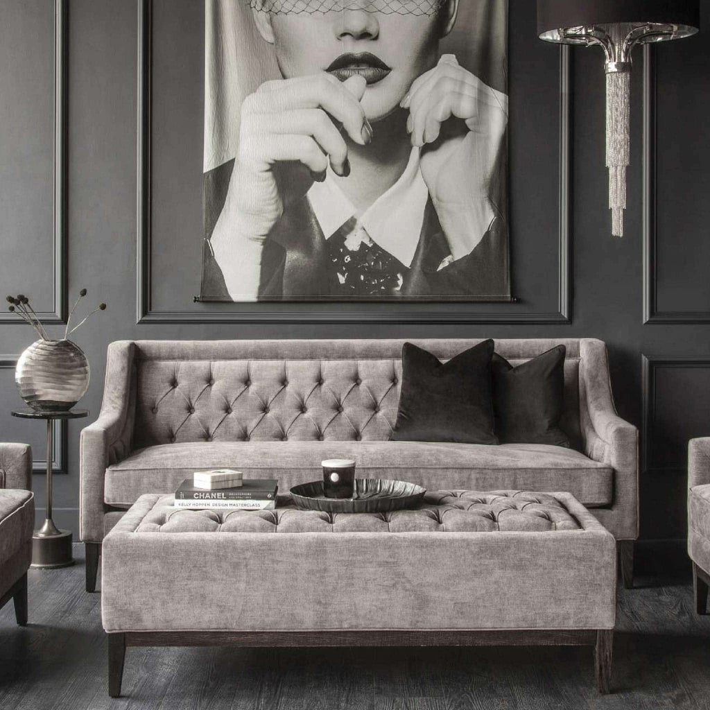 Theodore Buttoned XL Ottoman in Warm Grey Fabric 140x75cm