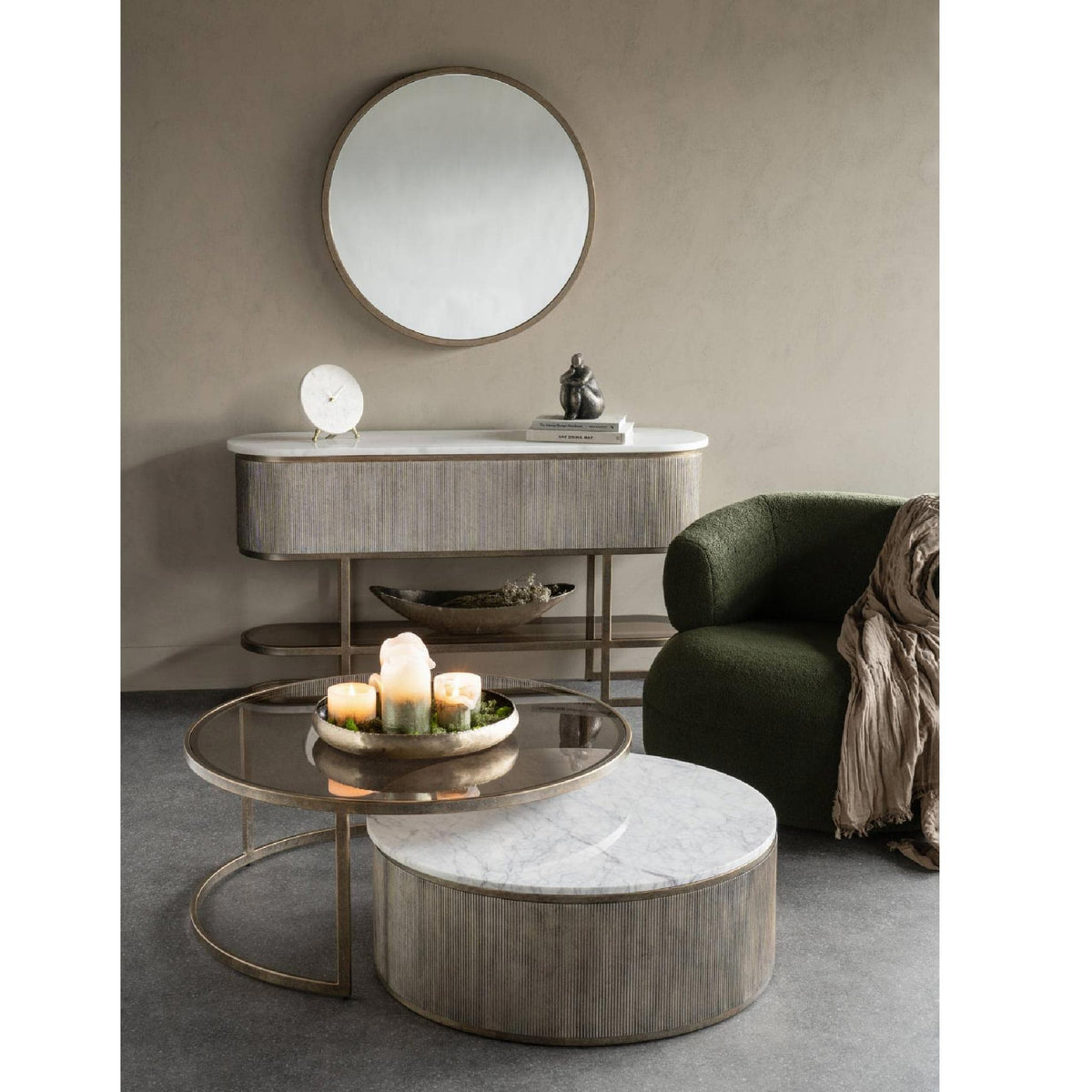 Belvedere Aged Gold & Marble Console Table With Shelf