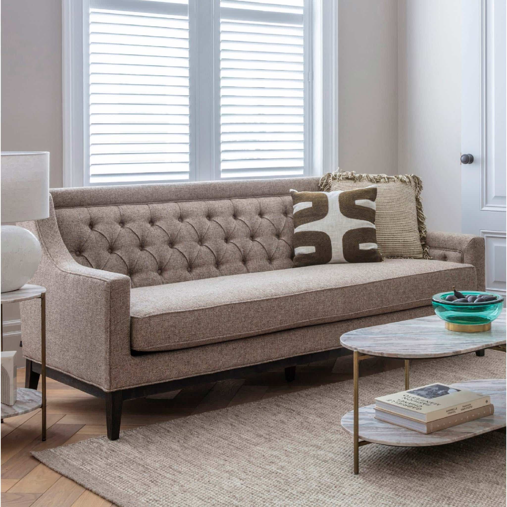 Theodore Buttoned Sofa Dark Taupe