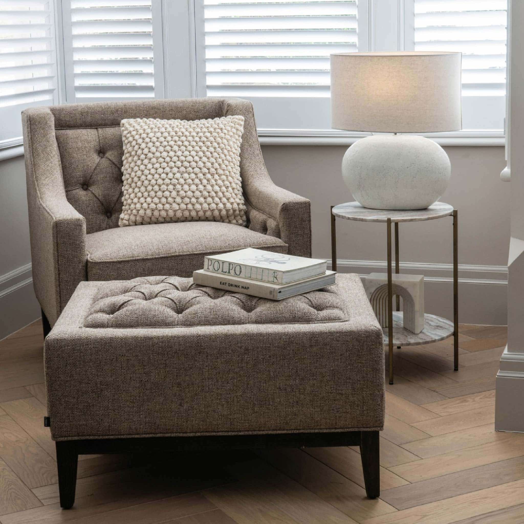 Theodore Buttoned Footstool Dark Taupe