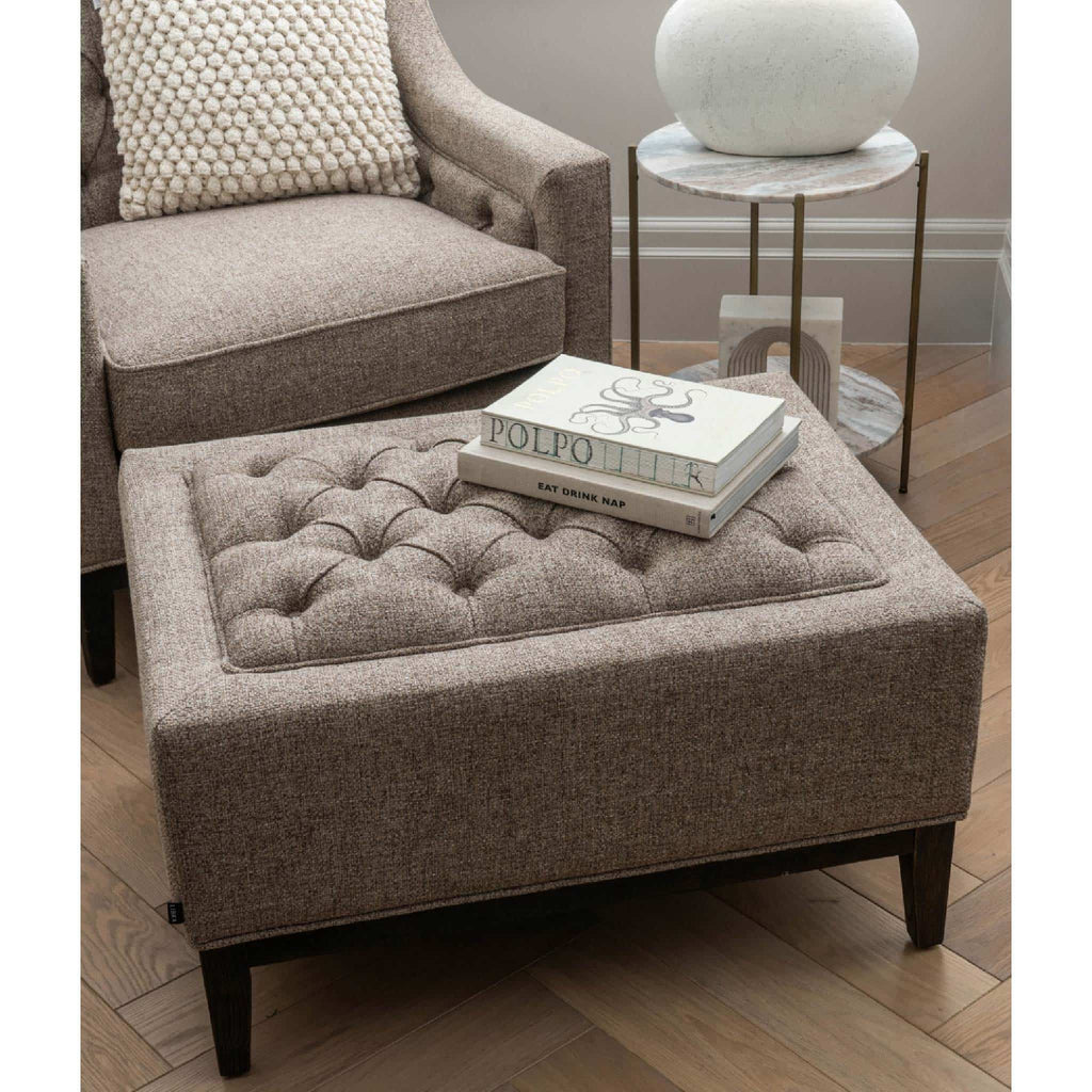 Theodore Buttoned Footstool Dark Taupe