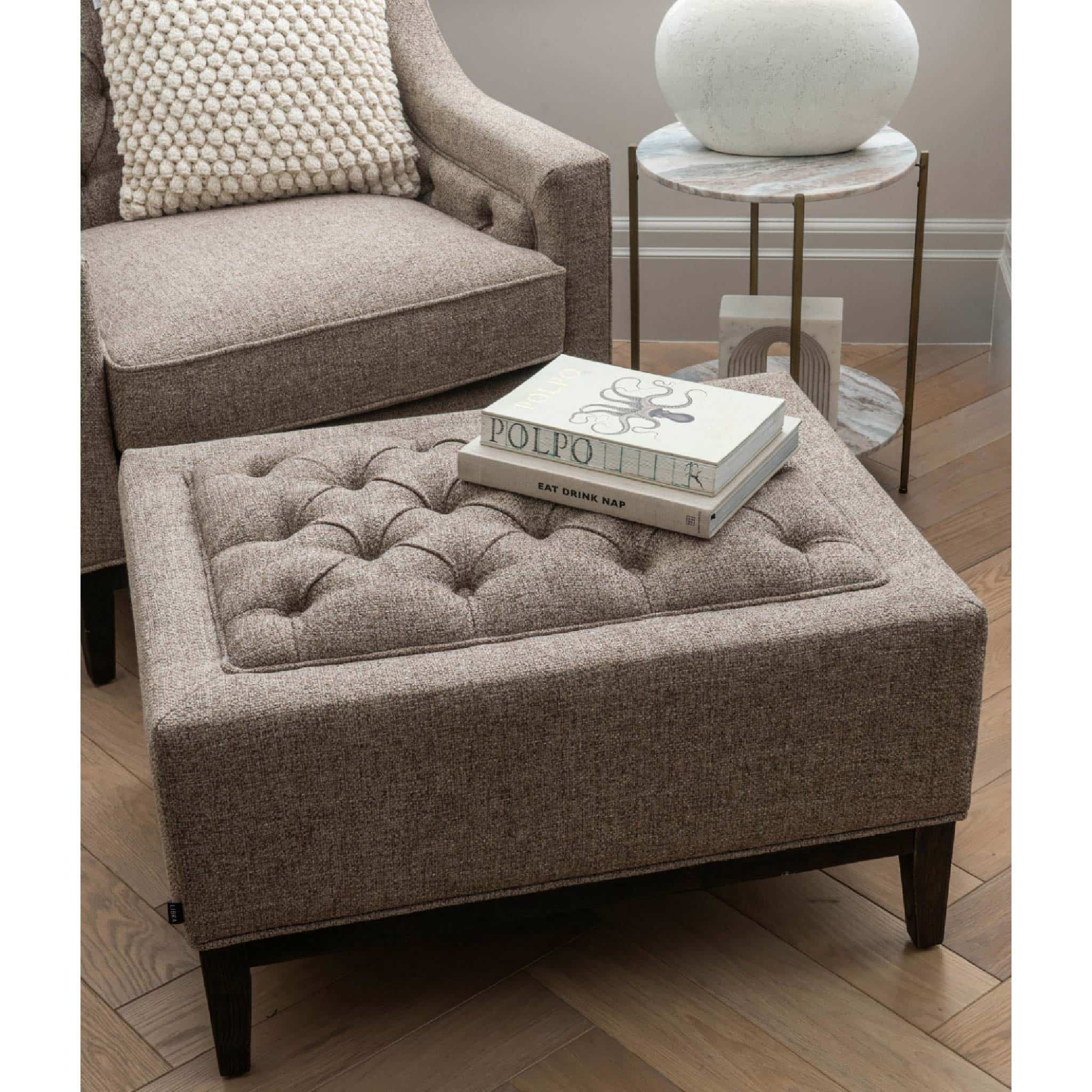 Theodore Buttoned Footstool Dark Taupe