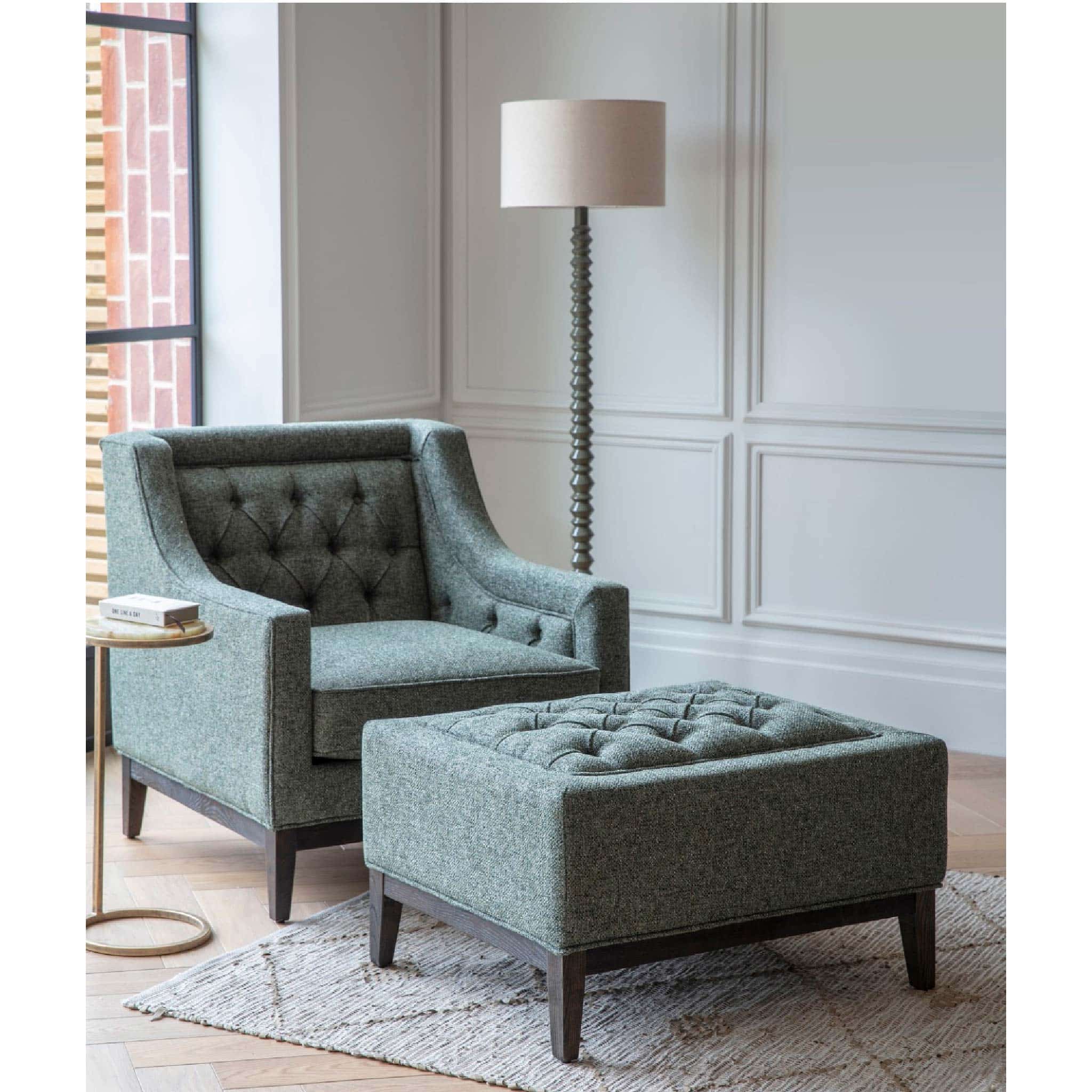 Theodore Buttoned Footstool Forest Green