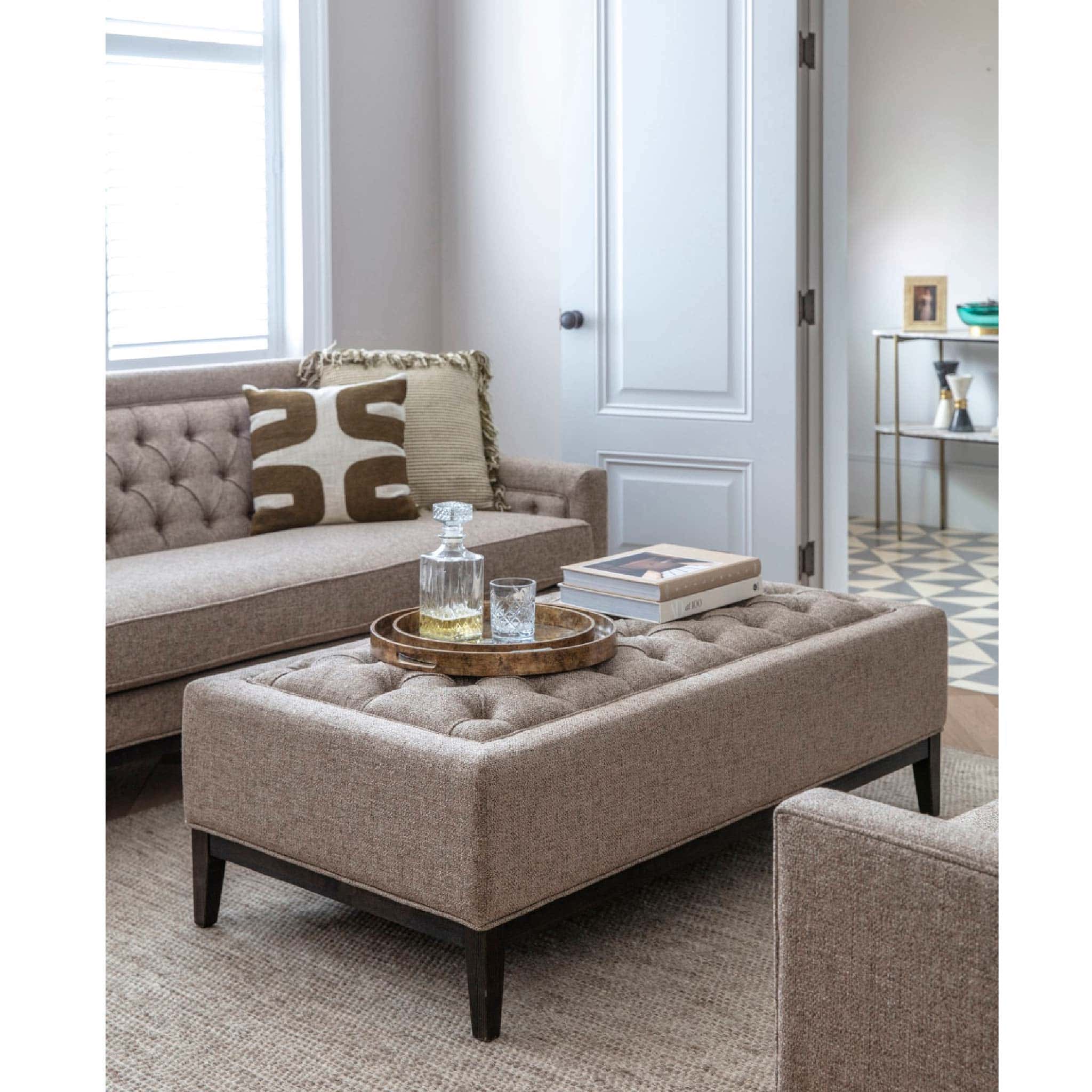 Theodore Buttoned XL Ottoman Dark Taupe