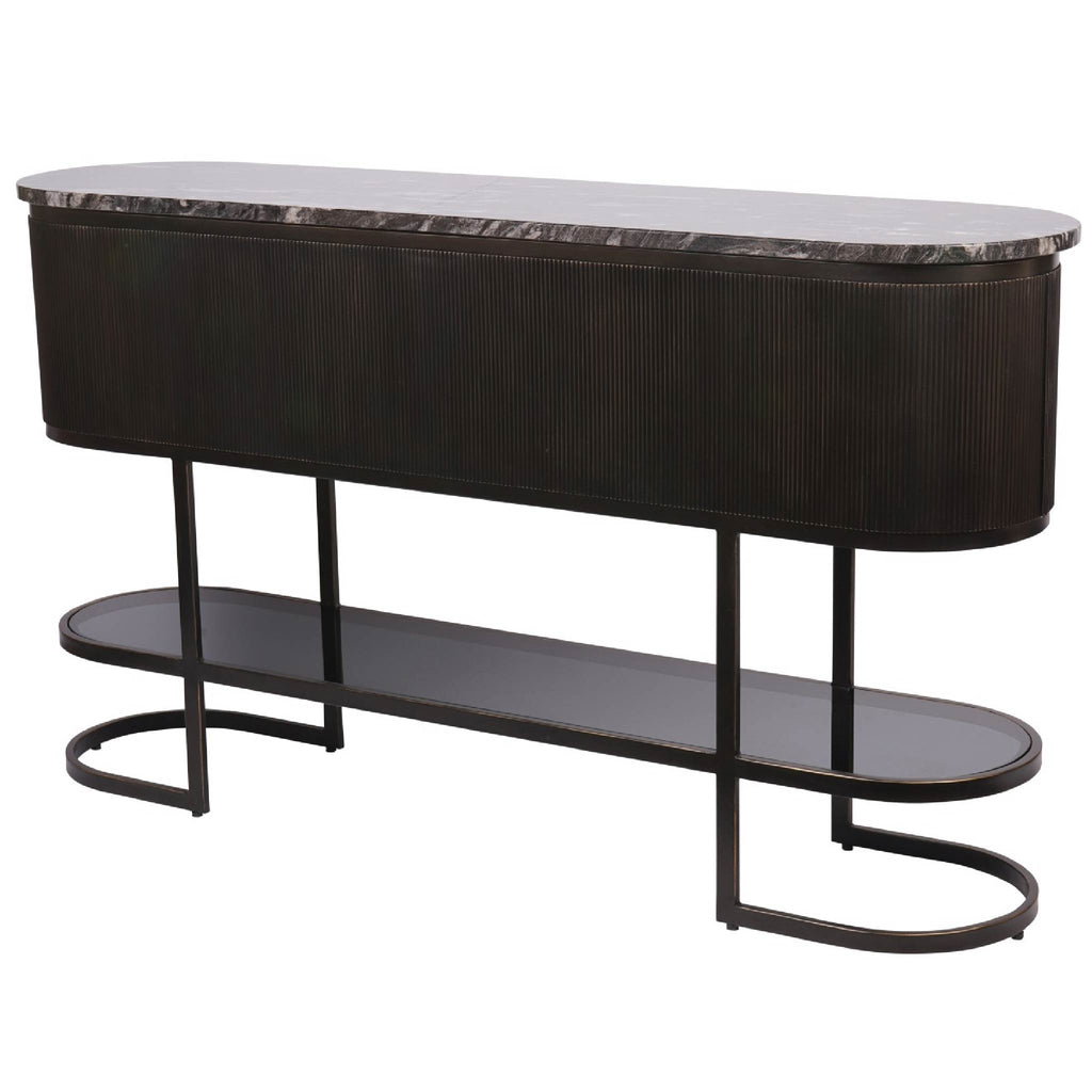 Belvedere Aged Black Marble Console Table with Glass Shelf