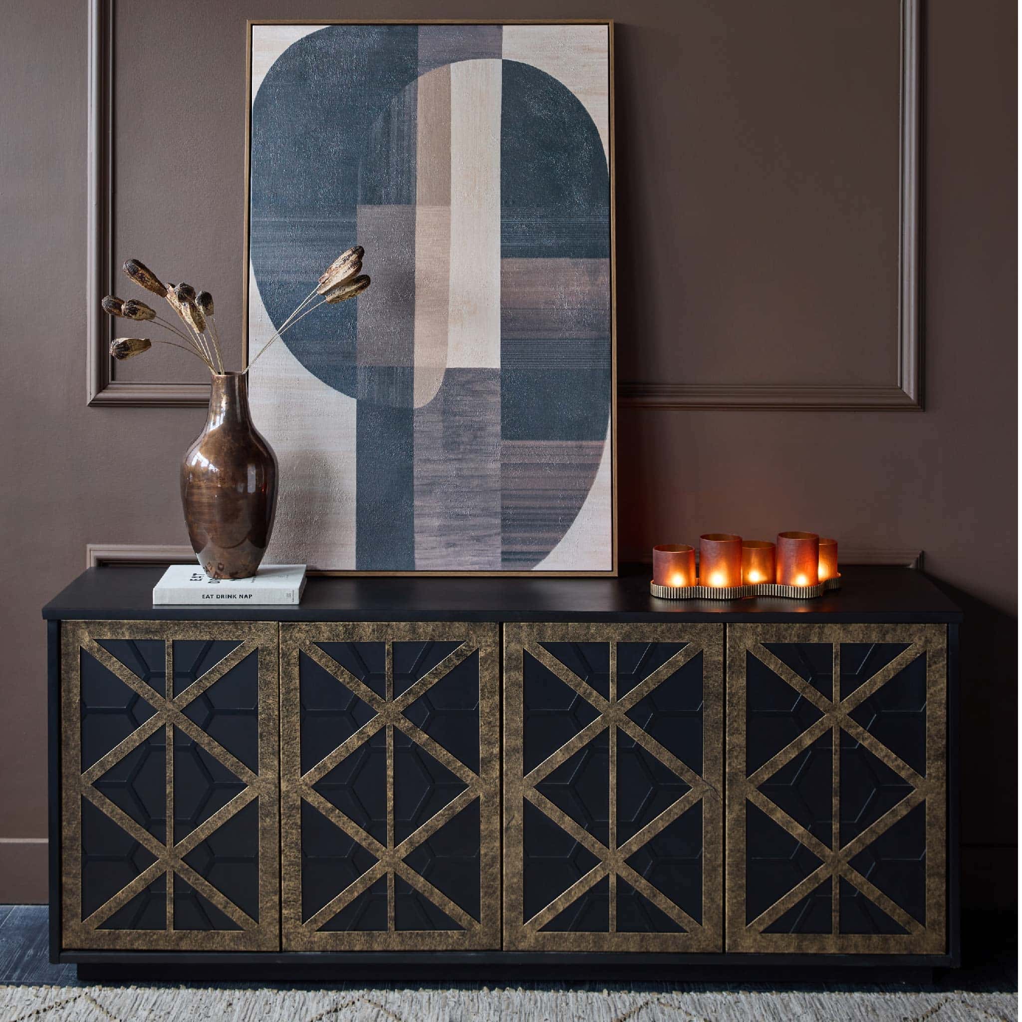 Reeno Fretwork 4 Door Buffet Sideboard