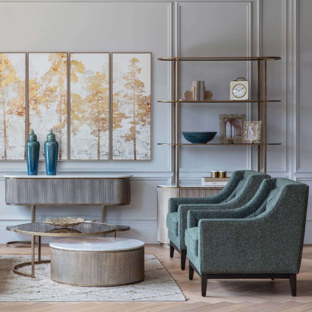 Belvedere Aged Gold Shelving Unit With Storage