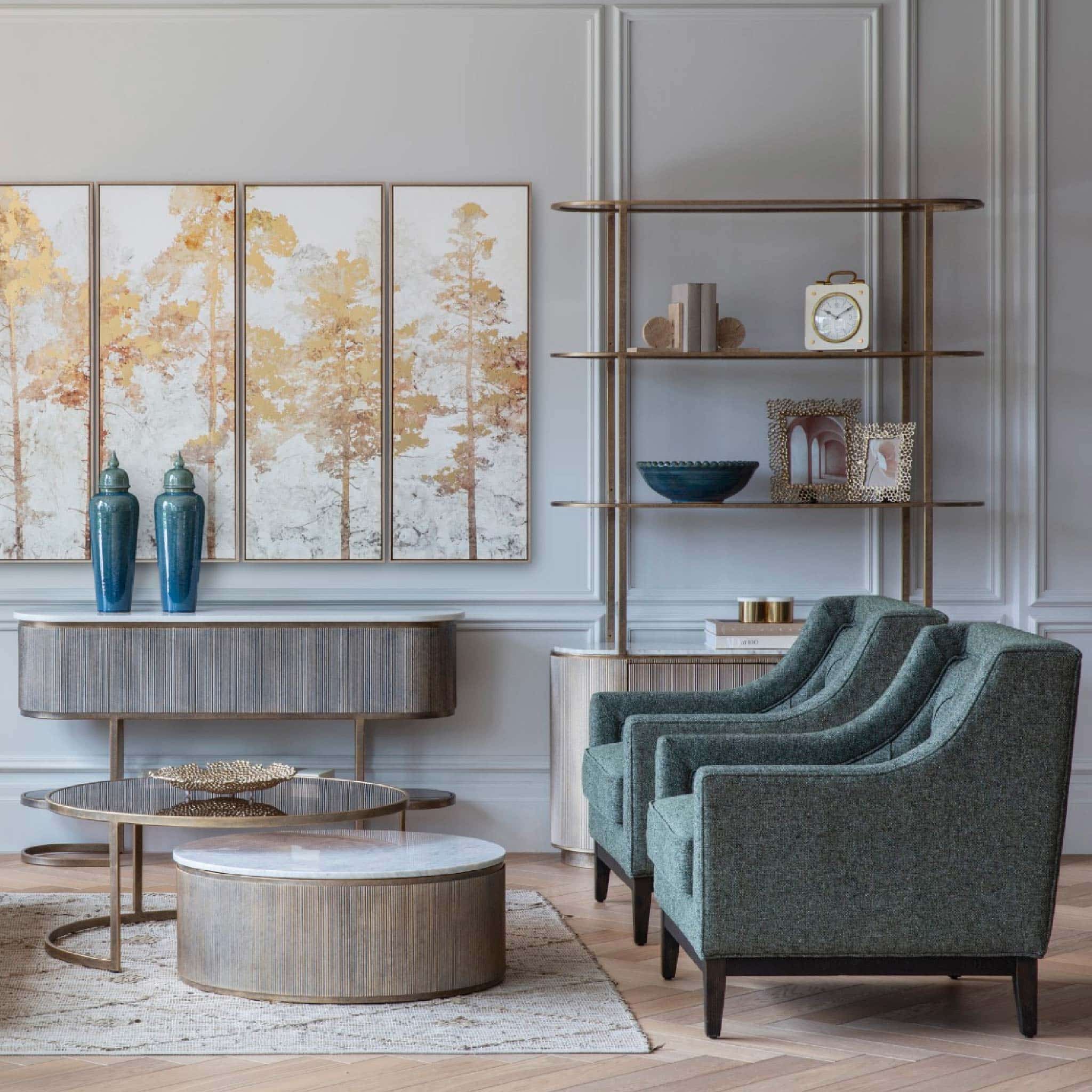 Belvedere Aged Gold Shelving Unit With Storage