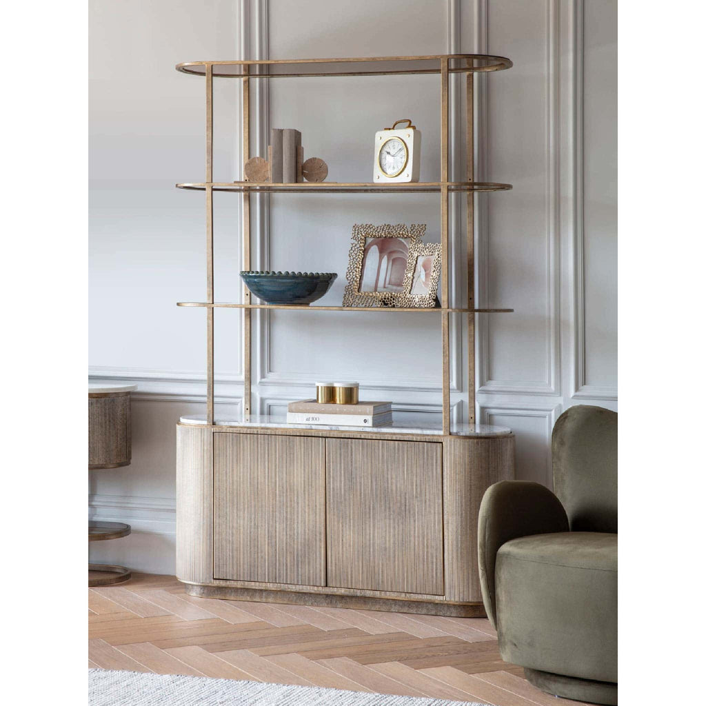 Belvedere Aged Gold Shelving Unit With Storage