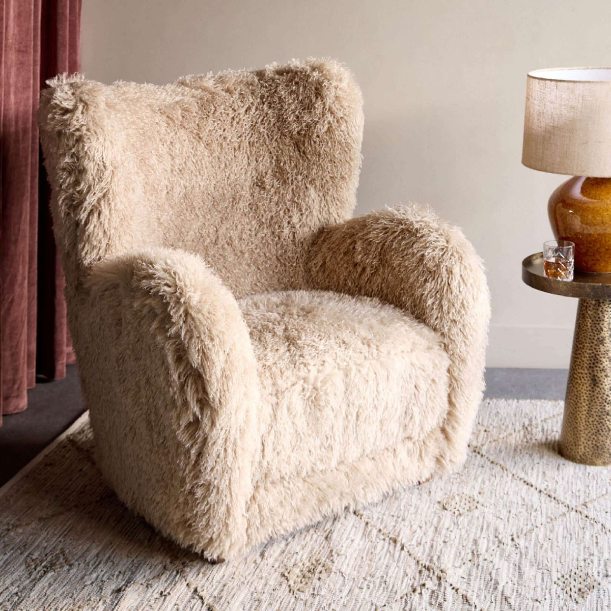 Libra Interiors Wallace Faux Sheepskin Fluffy Faux Fur Armchair Chair