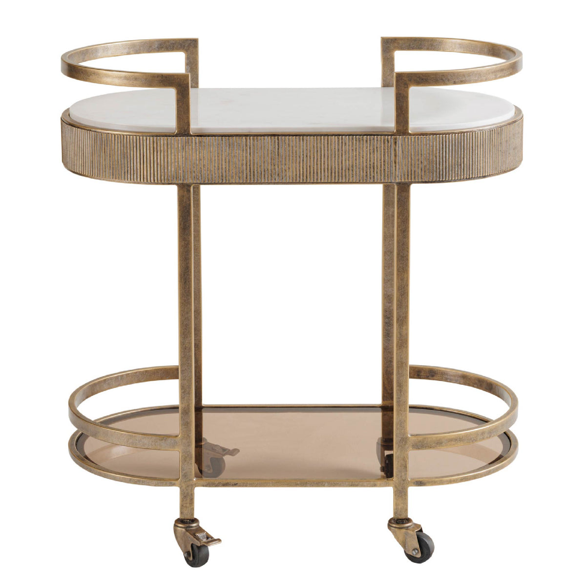 Libra Interiors Belvedere Aged Gold & Marble Stylish Drinks Trolley