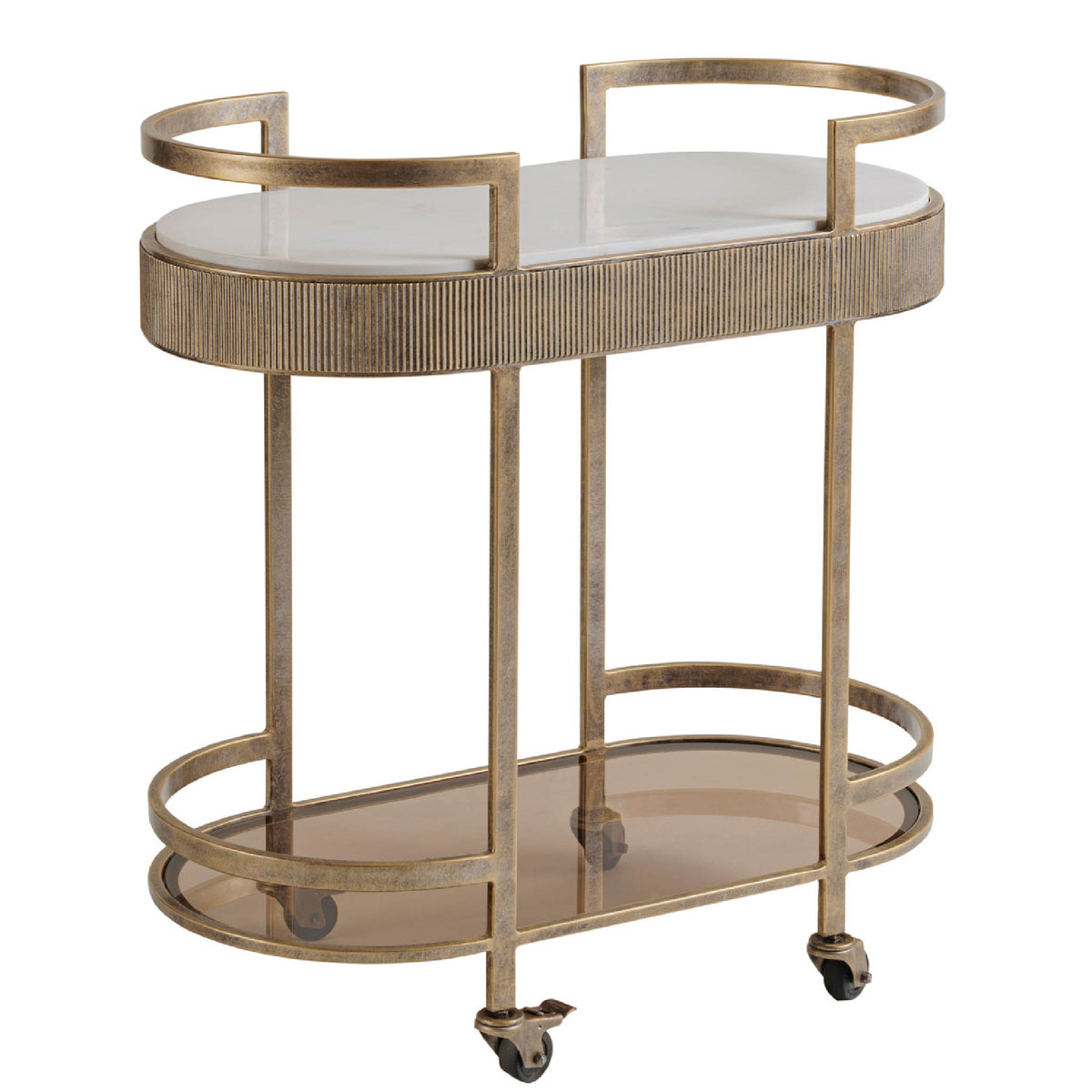 Libra Interiors Belvedere Aged Gold & Marble Stylish Drinks Trolley