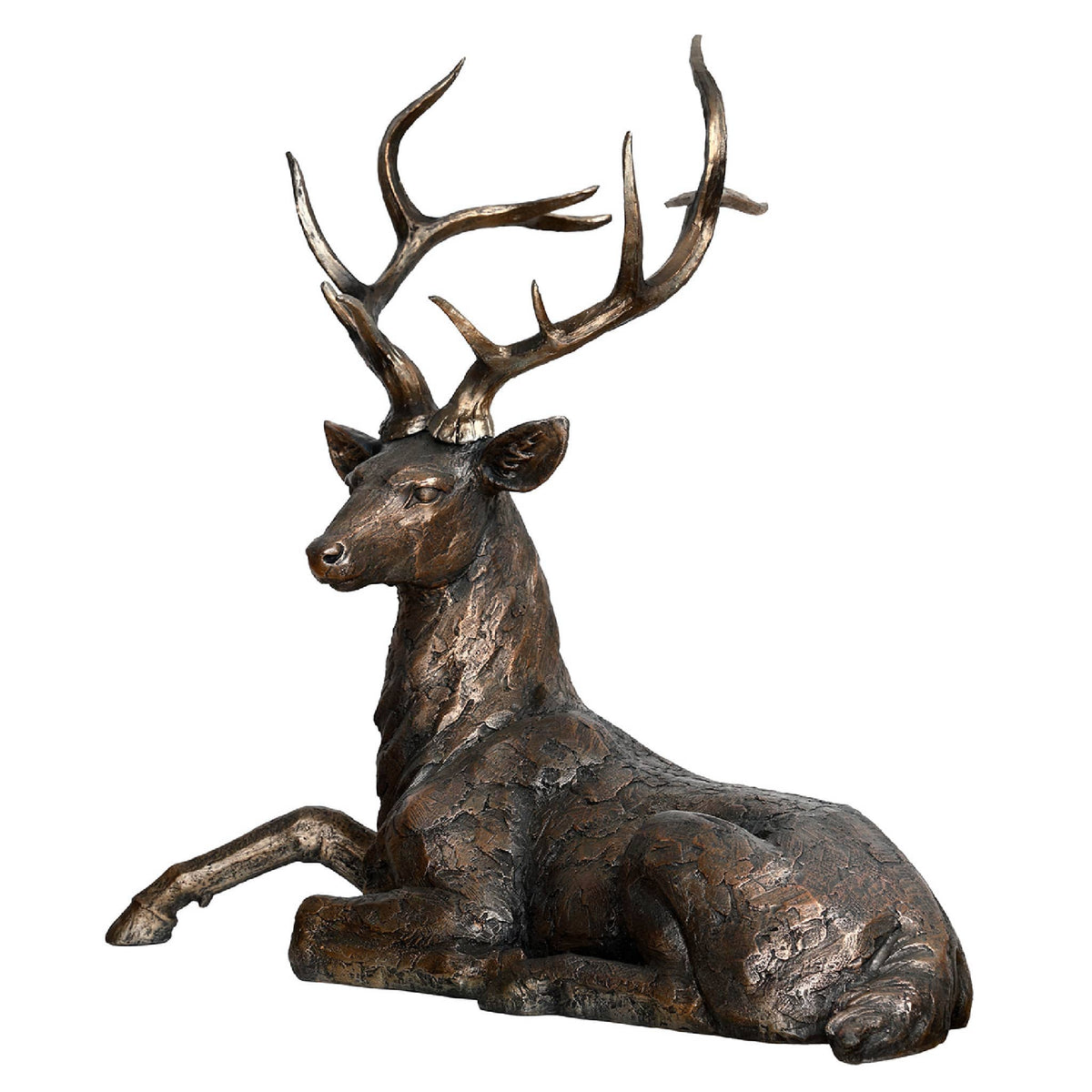 Ewan Regal Lying Down Metallic Stag Sculpture