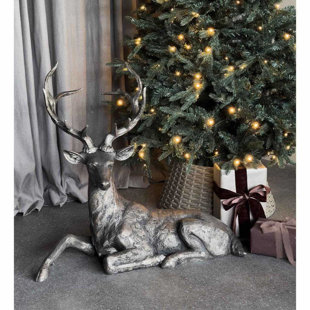 Ewan Regal Lying Down Metallic Stag Sculpture