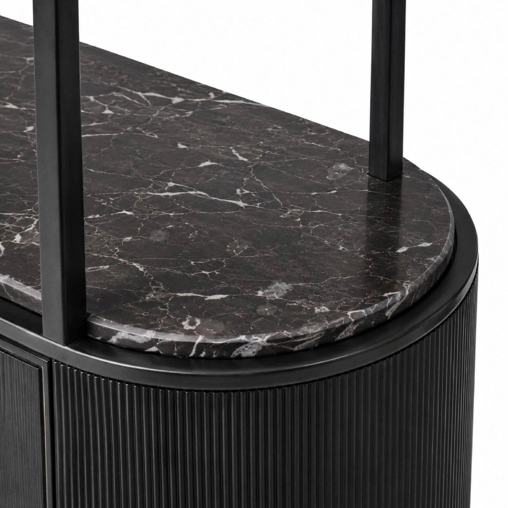 Libra Interiors Belvedere Black Shelving Unit With Storage, Marble & Glass Shelves