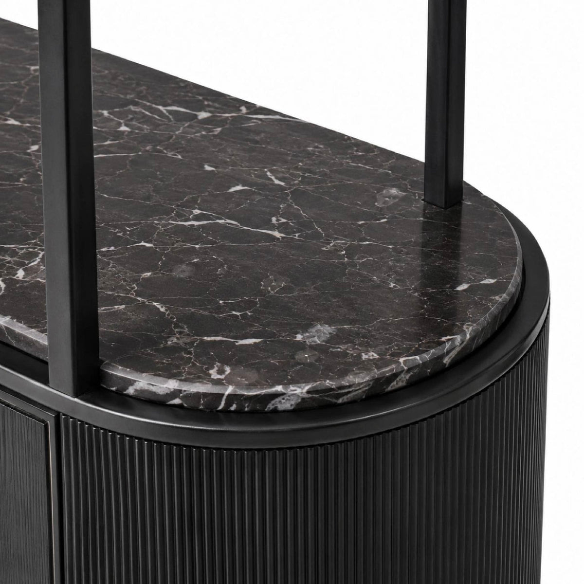 Libra Interiors Belvedere Black Shelving Unit With Storage, Marble & Glass Shelves