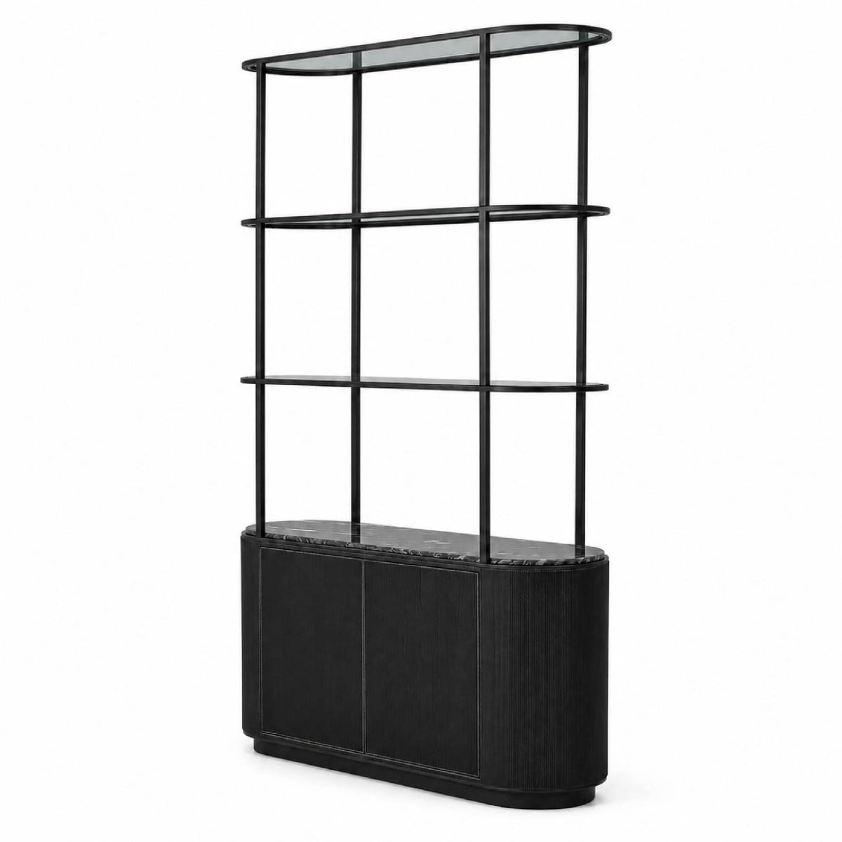 Libra Interiors Belvedere Black Shelving Unit With Storage, Marble & Glass Shelves