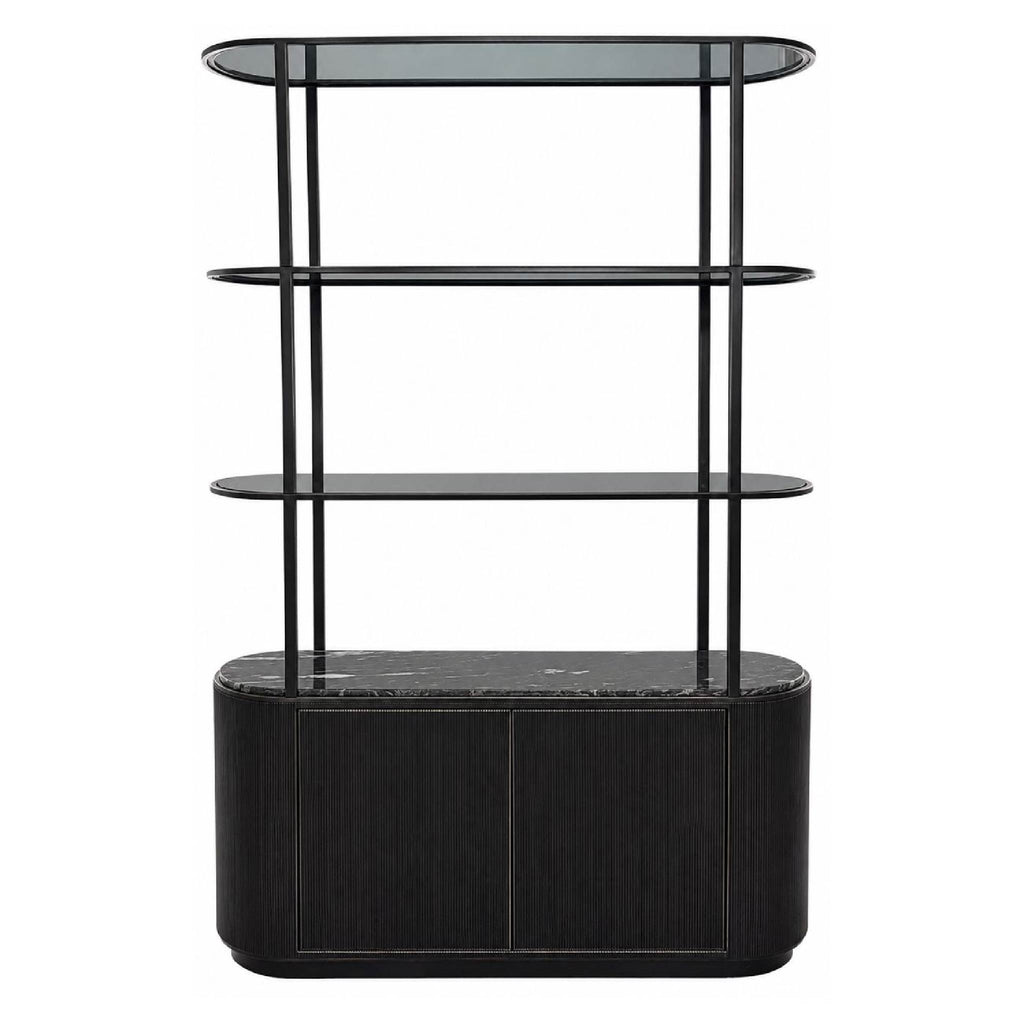 Libra Interiors Belvedere Black Shelving Unit With Storage, Marble & Glass Shelves