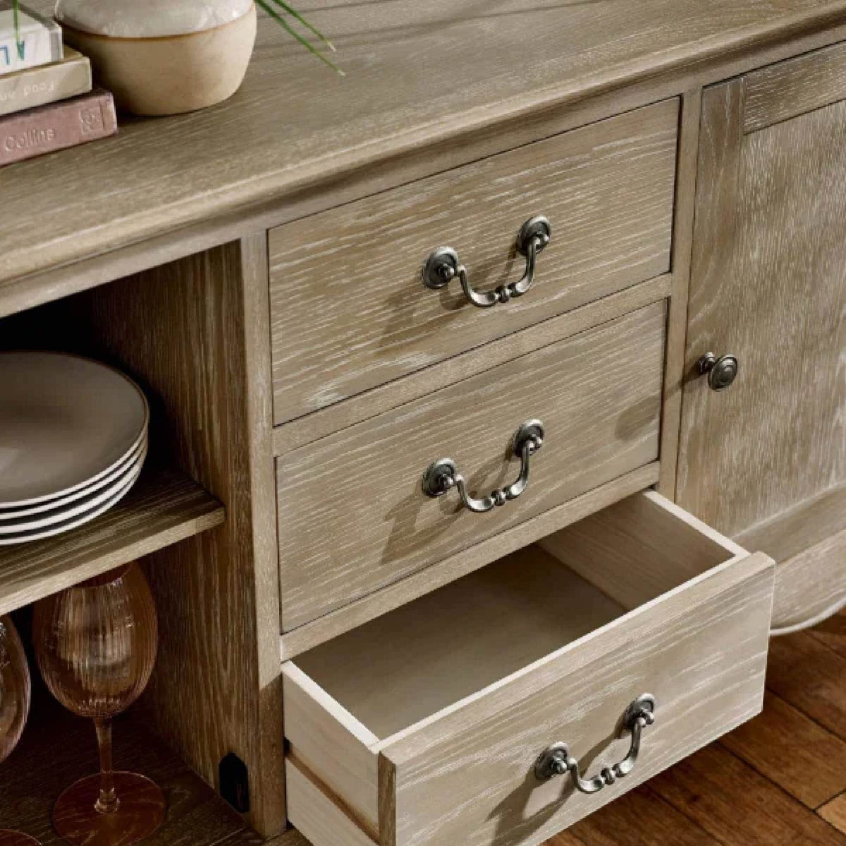 Julian Bowen Camille French Style 2 Door 2 Drawer Sideboard - Limed Oak