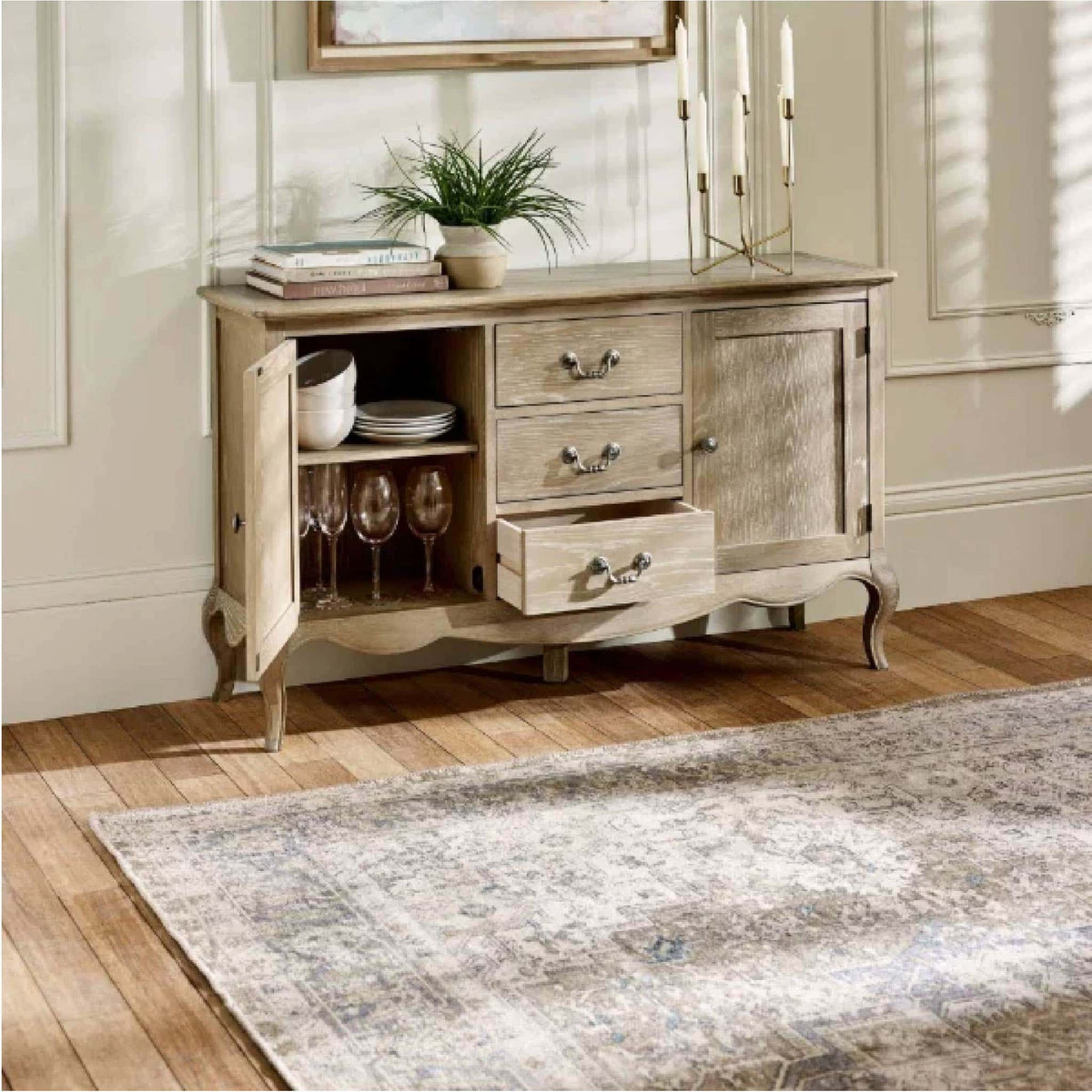 Julian Bowen Camille French Style 2 Door 2 Drawer Sideboard - Limed Oak