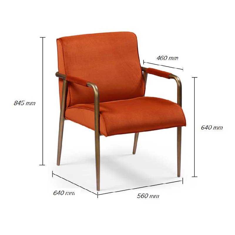 Campden Club Chair, upholstered in Rust Orange