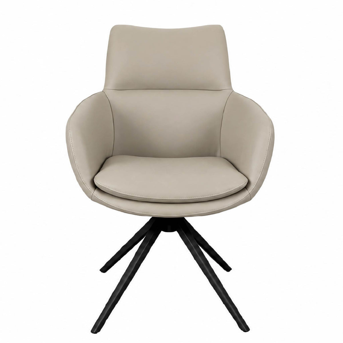 Q Taupe Faux Leather Curved Tub Dining Chair with Swivel Base