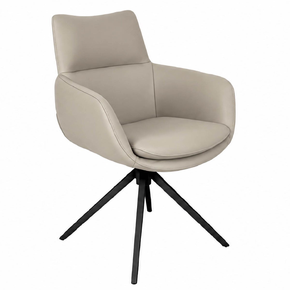 Q Taupe Faux Leather Curved Tub Dining Chair with Swivel Base