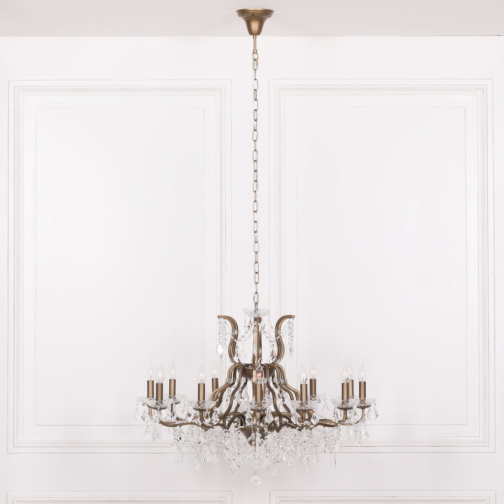 Knightsbridge Gold 12 Branch Shallow Cut Glass Chandelier