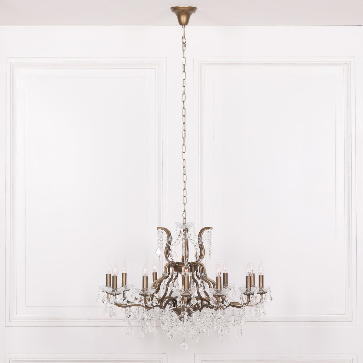 Knightsbridge Gold 12 Branch Shallow Cut Glass Chandelier