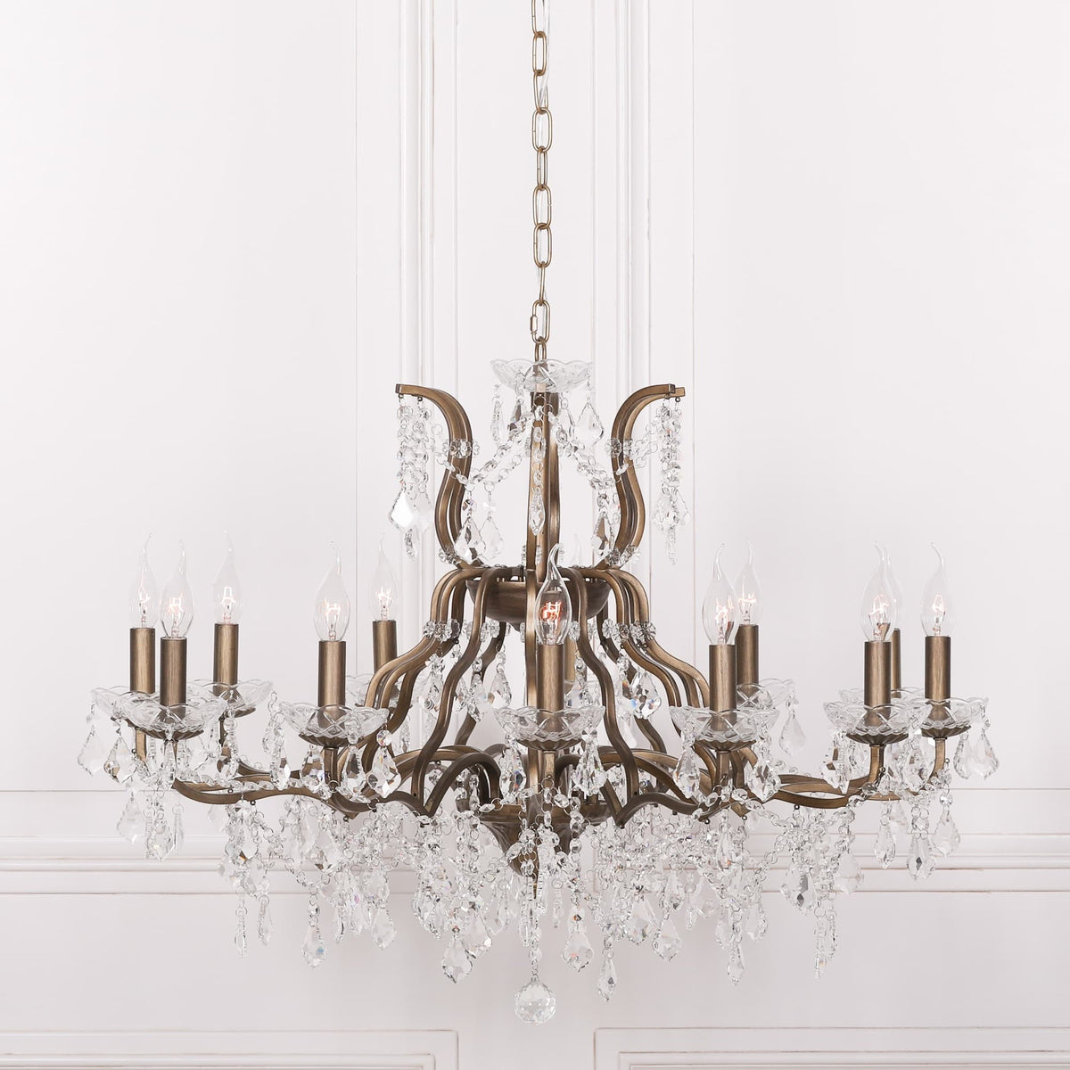 Knightsbridge Gold 12 Branch Shallow Cut Glass Chandelier