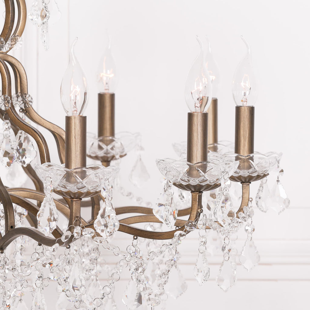 Knightsbridge Gold 12 Branch Shallow Cut Glass Chandelier