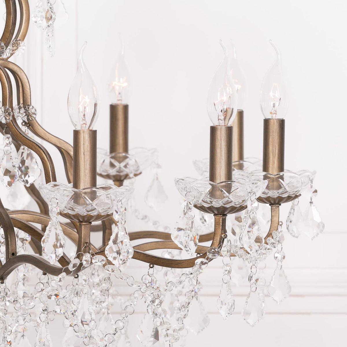 Knightsbridge Gold 12 Branch Shallow Cut Glass Chandelier