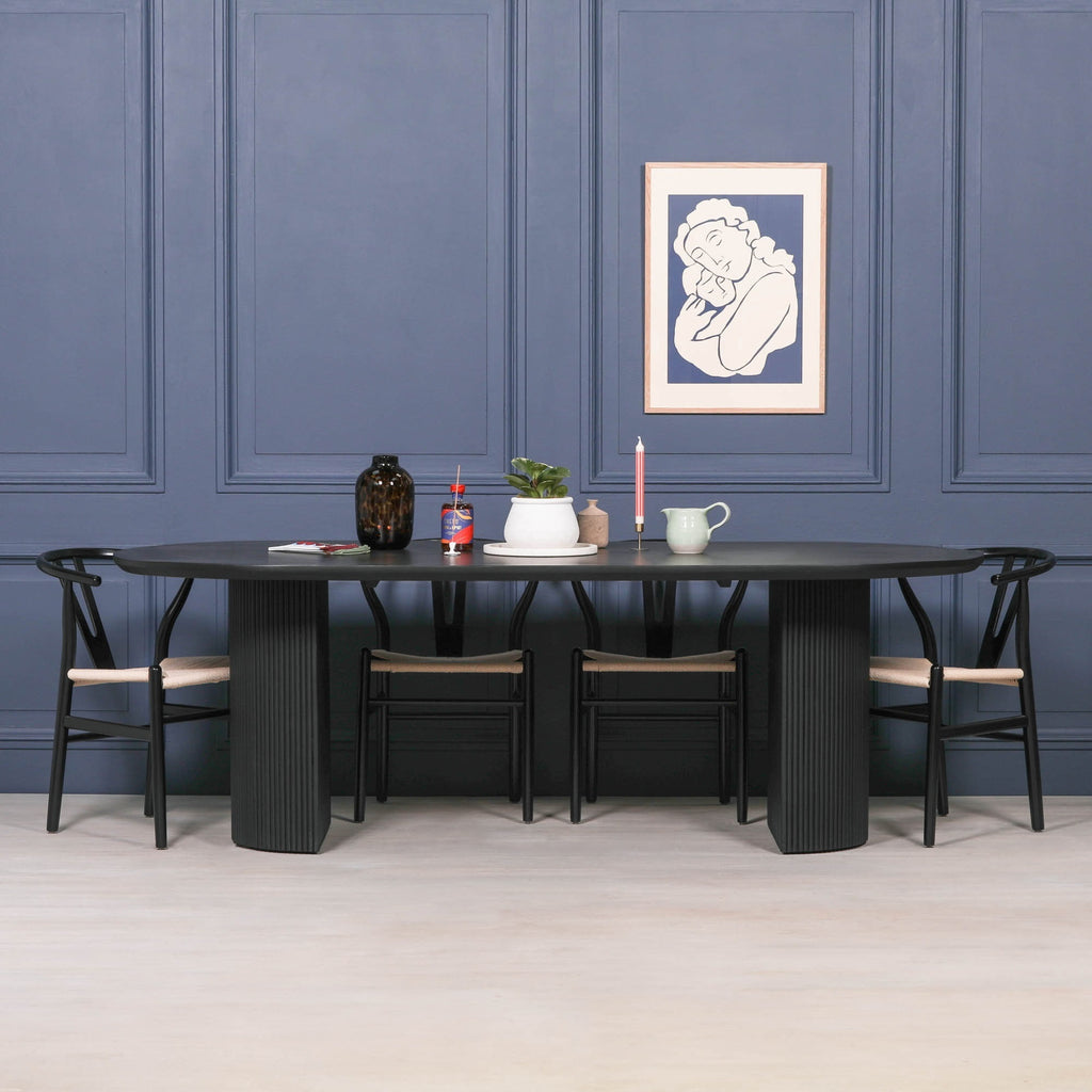 Camden Black Painted Acacia Fluted Oval Dining Table